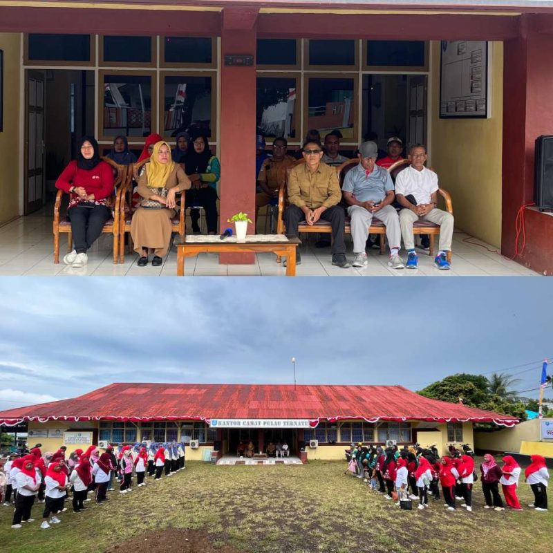Camat Kecamatan Pulau Ternate (Gamlamo), Royandi Nasir, SH, saat pimpin apel lounching giat HUT RI ke-80 