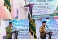 Habib Ali Bin Husen Bin Syeh Abubakar (atas), Ketua DMI Malut, H. Muhcsin Saleh Abubakar, S.H., M.H (kiri baw) dan Wagub Malut, KH. Sarbin Sehe (kanan bawa).