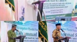 Habib Ali Bin Husen Bin Syeh Abubakar (atas), Ketua DMI Malut, H. Muhcsin Saleh Abubakar, S.H., M.H (kiri baw) dan Wagub Malut, KH. Sarbin Sehe (kanan bawa).