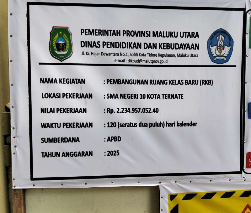 Papan Proyek pekerjaan RKB SMA Negeri 10 Kota Ternate, 