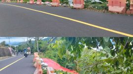 Kondisi jalan raya di tanjakan Ngade, Kota Ternate pasca longsor 