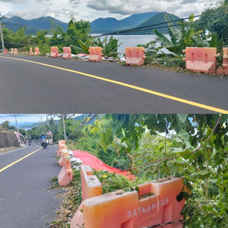 Kondisi jalan raya di tanjakan Ngade, Kota Ternate pasca longsor 